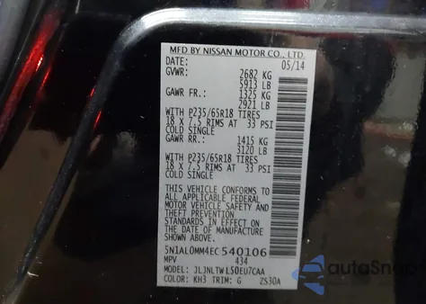 2014 Infiniti Qx60 from USA, damaged, VIN 5N1AL0MM4EC540106